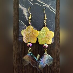 Chic Gold and Iridescent Floral Earrings